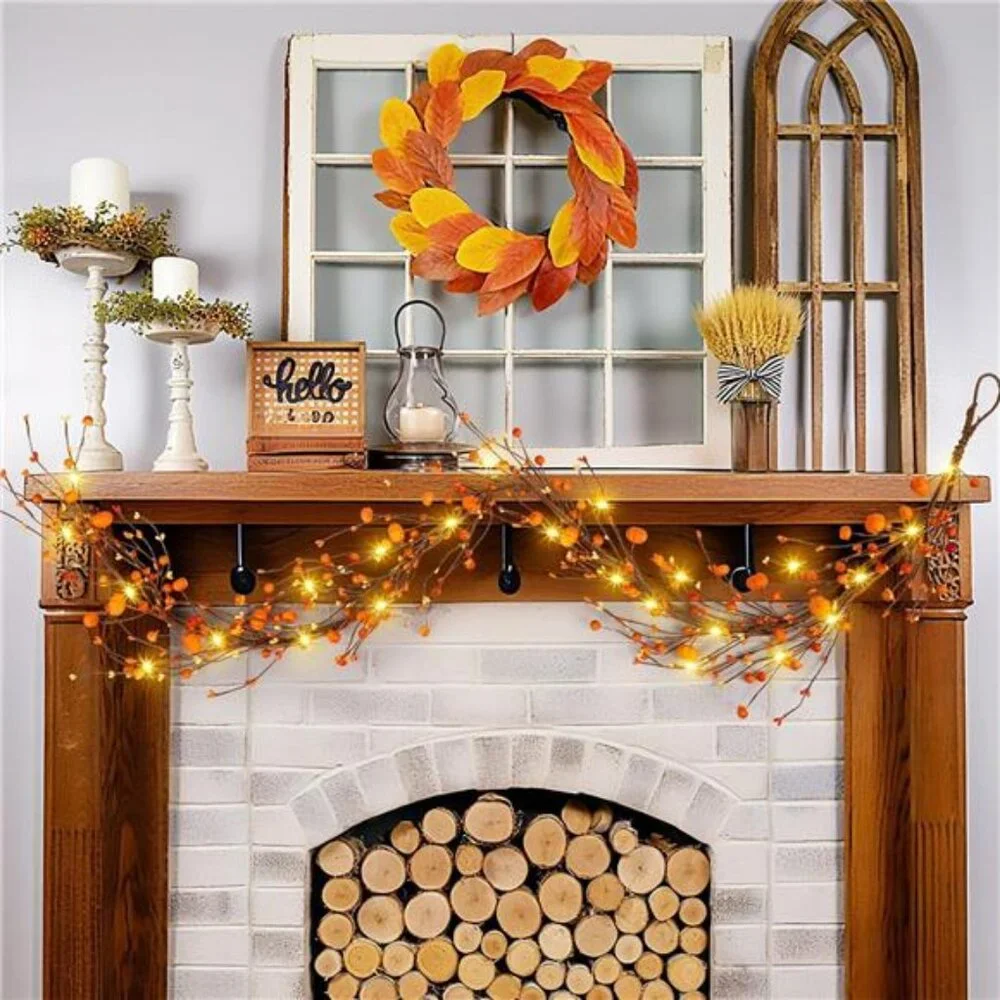 59 Inches Fall Garland with Lights Artificial Autumn Garland with Pumpkin